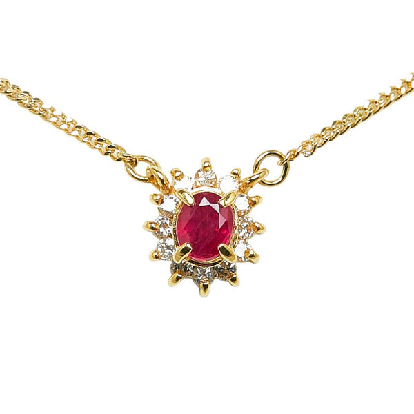 K18YG イエローゴールド ルビー0.27ct ダイヤ0.10ct ネックレス レディース 【中古】