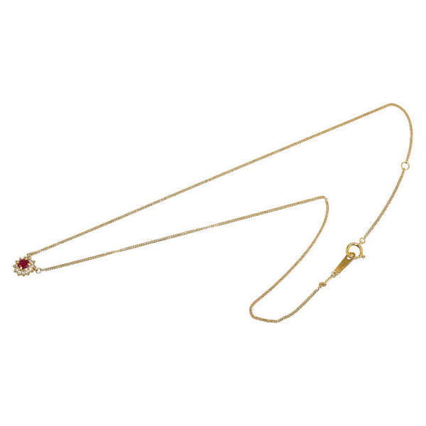 K18YG イエローゴールド ルビー0.27ct ダイヤ0.10ct ネックレス レディース 【中古】