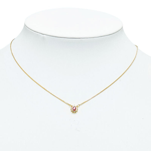 K18YG イエローゴールド ルビー0.27ct ダイヤ0.10ct ネックレス レディース 【中古】