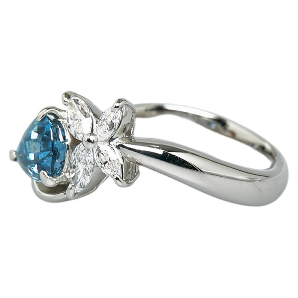 Pt900 プラチナ アクアマリン0.90ct ダイヤ0.32ct ペアシェイプ バタフライ リング 指輪 レディース 11.5号 【中古】