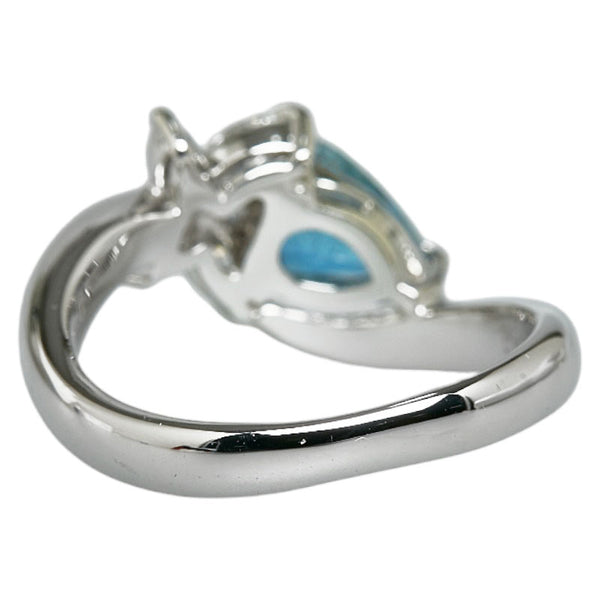Pt900 プラチナ アクアマリン0.90ct ダイヤ0.32ct ペアシェイプ バタフライ リング 指輪 レディース 11.5号 【中古】