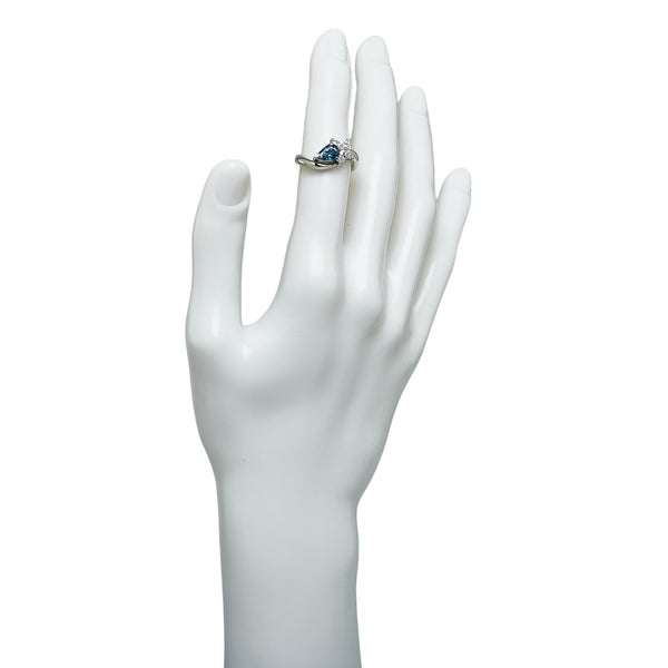 Pt900 プラチナ アクアマリン0.90ct ダイヤ0.32ct ペアシェイプ バタフライ リング 指輪 レディース 11.5号 【中古】