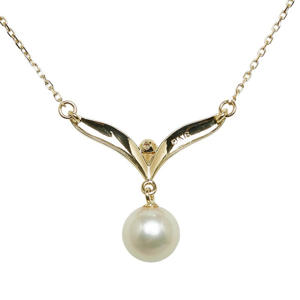 ミキモト K18YG イエローゴールド アコヤパール7.5mm ダイヤ ネックレス レディース MIKIMOTO 【中古】