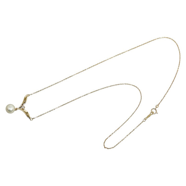 ミキモト K18YG イエローゴールド アコヤパール7.5mm ダイヤ ネックレス レディース MIKIMOTO 【中古】