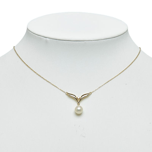 ミキモト K18YG イエローゴールド アコヤパール7.5mm ダイヤ ネックレス レディース MIKIMOTO 【中古】