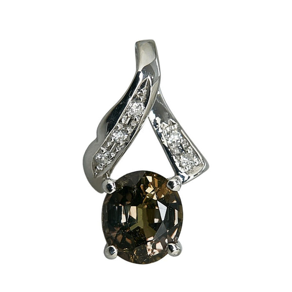 Pt900 プラチナ サファイア1.05ct ダイヤ0.03ct ブラウン ペンダントトップ レディース 【中古】