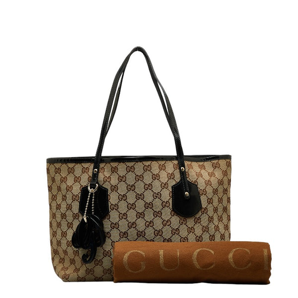 グッチ GGキャンバス  ハンドバッグ トートバッグ 211976 ベージュ ブラック キャンバス エナメル レディース GUCCI 【中古】