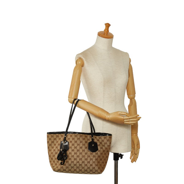グッチ GGキャンバス  ハンドバッグ トートバッグ 211976 ベージュ ブラック キャンバス エナメル レディース GUCCI 【中古】