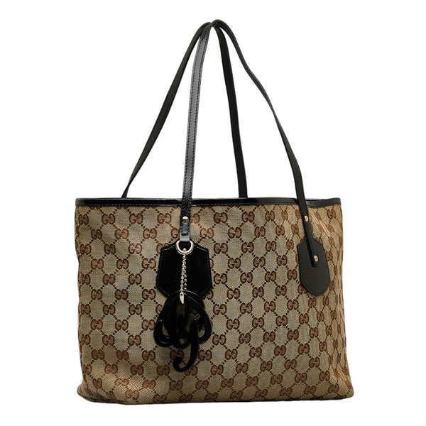 グッチ GGキャンバス  ハンドバッグ トートバッグ 211976 ベージュ ブラック キャンバス エナメル レディース GUCCI 【中古】