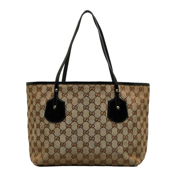 グッチ GGキャンバス  ハンドバッグ トートバッグ 211976 ベージュ ブラック キャンバス エナメル レディース GUCCI 【中古】