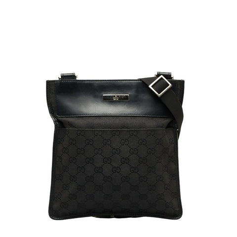 グッチ GGキャンバス 斜め掛け ショルダーバッグ 27639 ブラック キャンバス レザー レディース GUCCI 【中古】