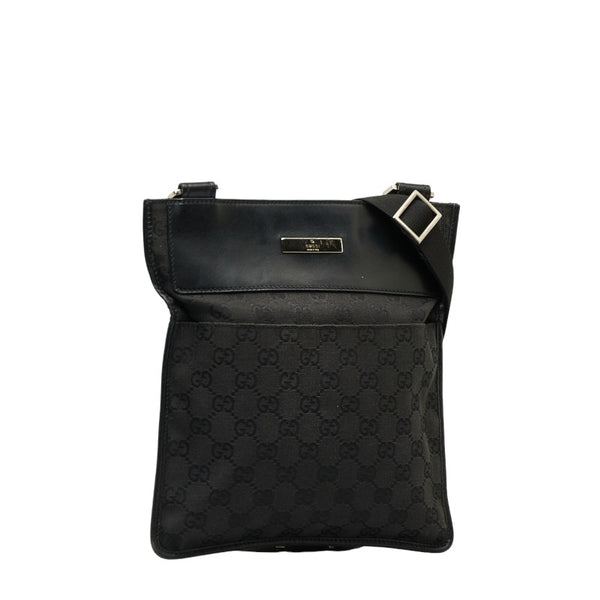 グッチ GGキャンバス 斜め掛け ショルダーバッグ 27639 ブラック キャンバス レザー レディース GUCCI 【中古】