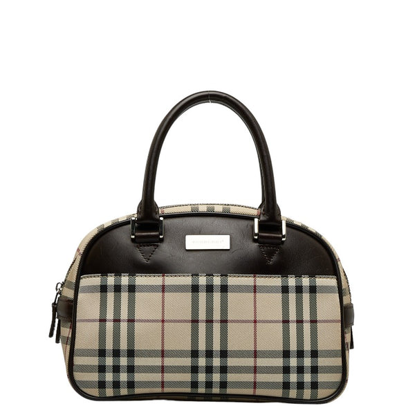 バーバリー ノバチェック ハンドバッグ ベージュ ブラウン キャンバス レザー レディース BURBERRY 【中古】