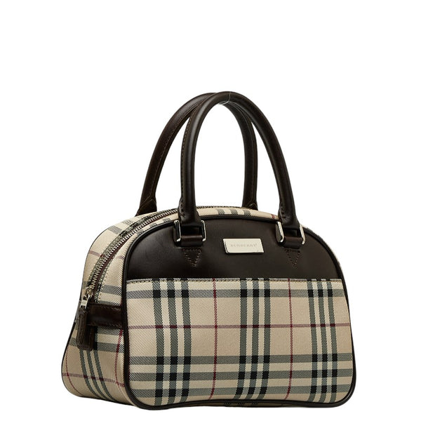 バーバリー ノバチェック ハンドバッグ ベージュ ブラウン キャンバス レザー レディース BURBERRY 【中古】