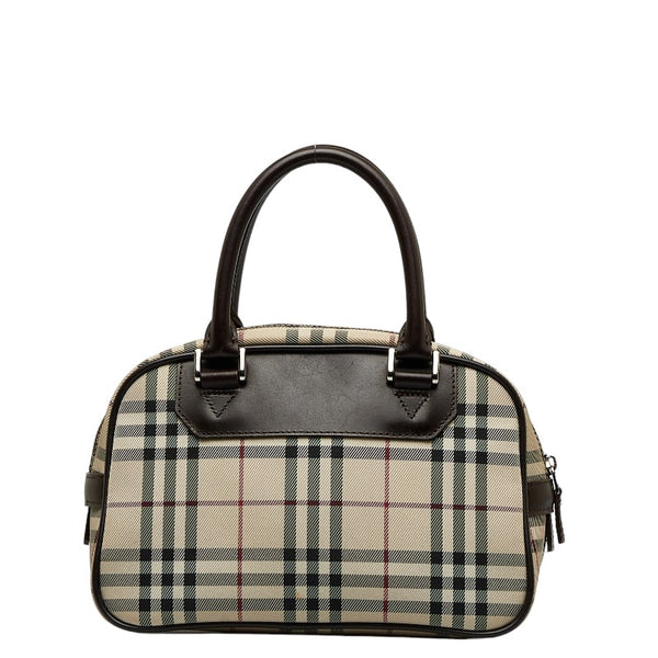 バーバリー ノバチェック ハンドバッグ ベージュ ブラウン キャンバス レザー レディース BURBERRY 【中古】