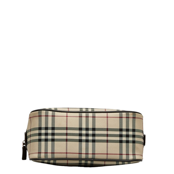 バーバリー ノバチェック ハンドバッグ ベージュ ブラウン キャンバス レザー レディース BURBERRY 【中古】