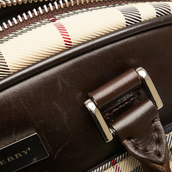 バーバリー ノバチェック ハンドバッグ ベージュ ブラウン キャンバス レザー レディース BURBERRY 【中古】