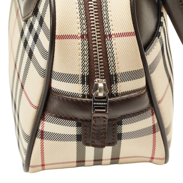 バーバリー ノバチェック ハンドバッグ ベージュ ブラウン キャンバス レザー レディース BURBERRY 【中古】