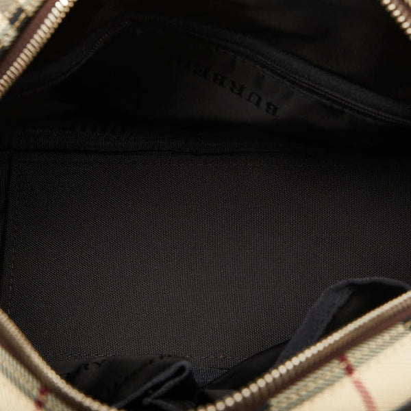 バーバリー ノバチェック ハンドバッグ ベージュ ブラウン キャンバス レザー レディース BURBERRY 【中古】