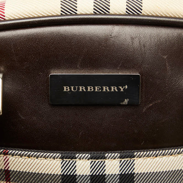 バーバリー ノバチェック ハンドバッグ ベージュ ブラウン キャンバス レザー レディース BURBERRY 【中古】