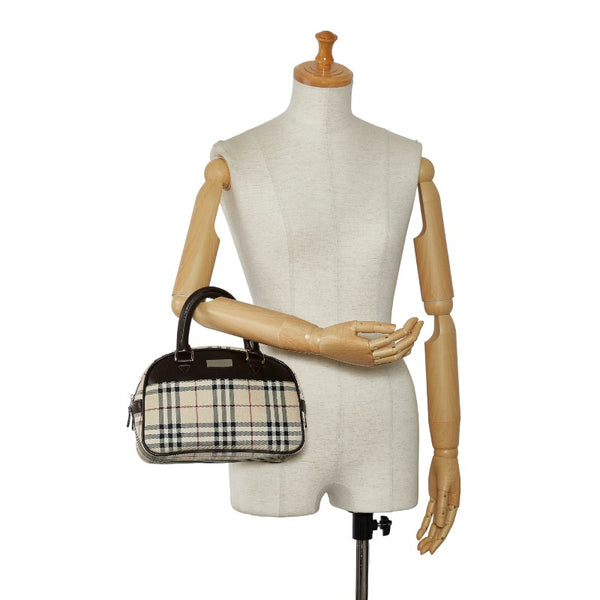 バーバリー ノバチェック ハンドバッグ ベージュ ブラウン キャンバス レザー レディース BURBERRY 【中古】