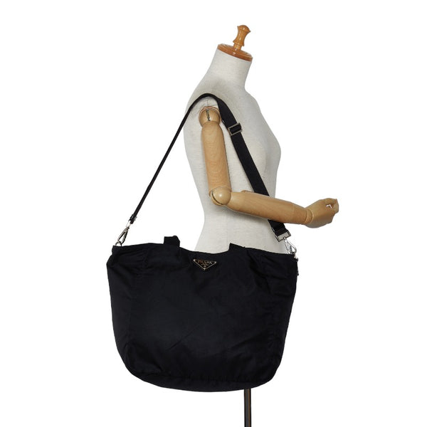 プラダ 三角ロゴプレート ハンドバッグ ショルダーバッグ 2WAY BR4051 ブラック ナイロン レザー レディース PRADA 【中古】