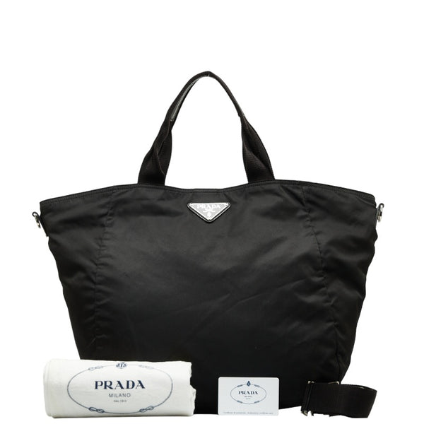 プラダ 三角ロゴプレート ハンドバッグ ショルダーバッグ 2WAY BR4051 ブラック ナイロン レザー レディース PRADA 【中古】