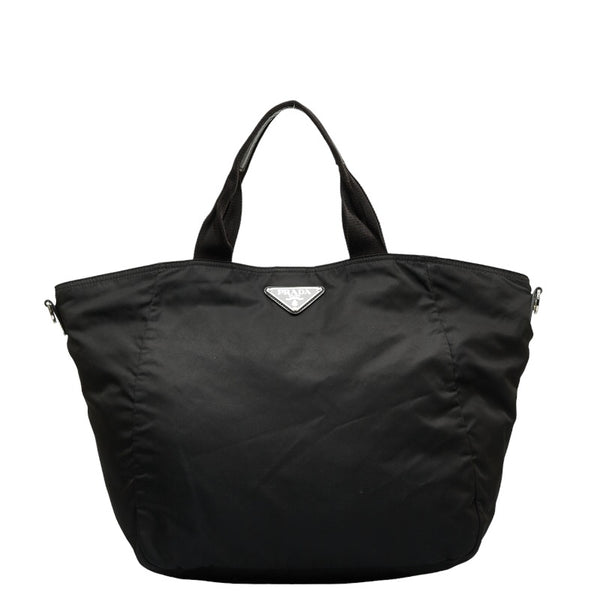 プラダ 三角ロゴプレート ハンドバッグ ショルダーバッグ 2WAY BR4051 ブラック ナイロン レザー レディース PRADA 【中古】