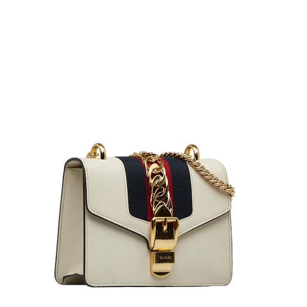 グッチ シルヴィ スモール シェリーライン 斜め掛け チェーン ショルダーバッグ  431666 ホワイト マルチカラー レザー レディース GUCCI 【中古】