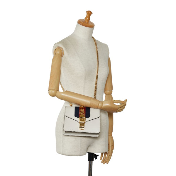 グッチ シルヴィ スモール シェリーライン 斜め掛け チェーン ショルダーバッグ  431666 ホワイト マルチカラー レザー レディース GUCCI 【中古】