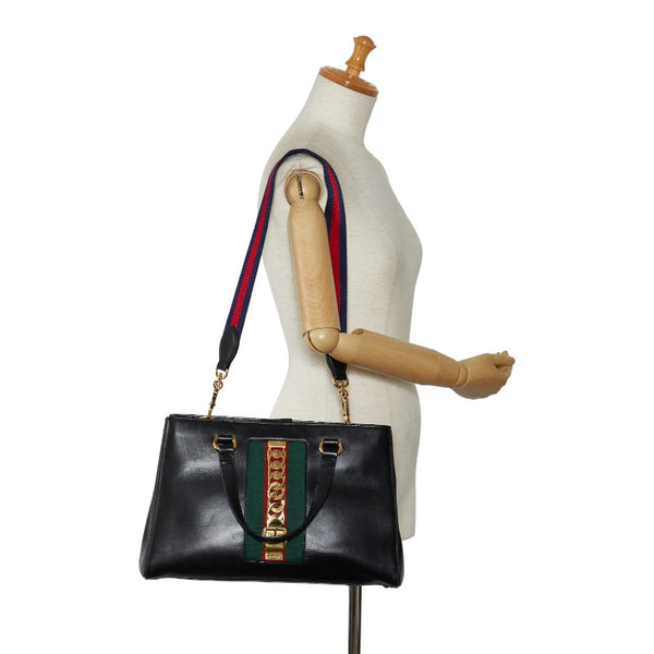 グッチ シルヴィ シェリーライン ハンドバッグ ショルダーバッグ 2WAY 453790 ブラック マルチカラー レザー キャンバス レディース GUCCI 【中古】