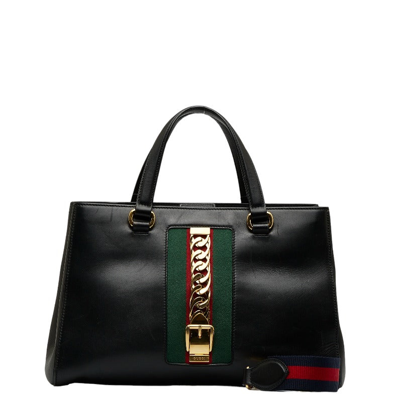 グッチ シルヴィ シェリーライン ハンドバッグ ショルダーバッグ 2WAY 453790 ブラック マルチカラー レザー キャンバス レディース GUCCI 【中古】