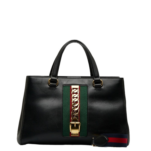 グッチ シルヴィ シェリーライン ハンドバッグ ショルダーバッグ 2WAY 453790 ブラック マルチカラー レザー キャンバス レディース GUCCI 【中古】