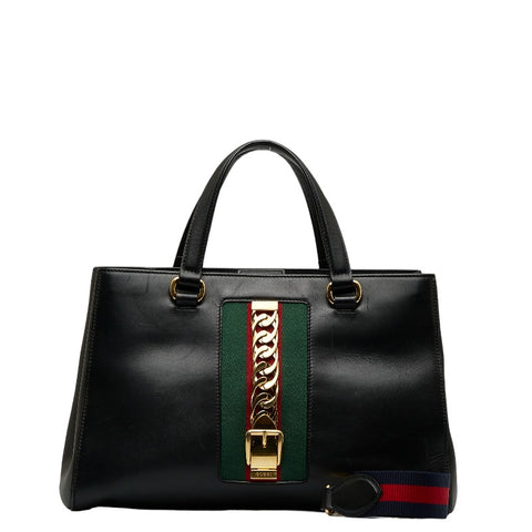 グッチ シルヴィ シェリーライン ハンドバッグ ショルダーバッグ 2WAY 453790 ブラック マルチカラー レザー キャンバス レディース GUCCI 【中古】