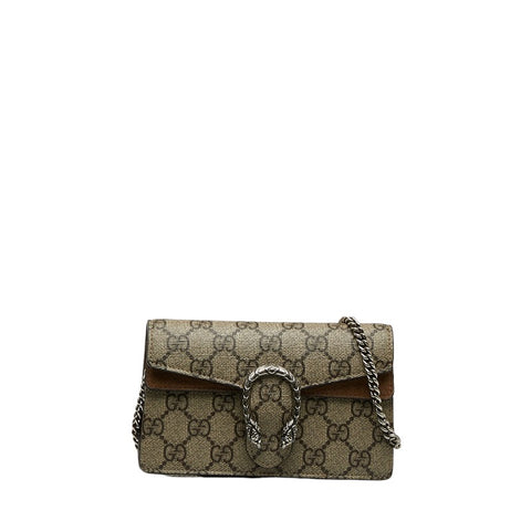 グッチ ディオニュソス GGスプリーム 斜め掛け チェーン ショルダーバッグ ポーチ 476432 ベージュ ブラウン PVC スウェード レディース GUCCI 【中古】