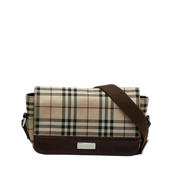 バーバリー ノバチェック 斜め掛け ショルダーバッグ ベージュ ブラウン キャンバス レザー レディース BURBERRY 【中古】
