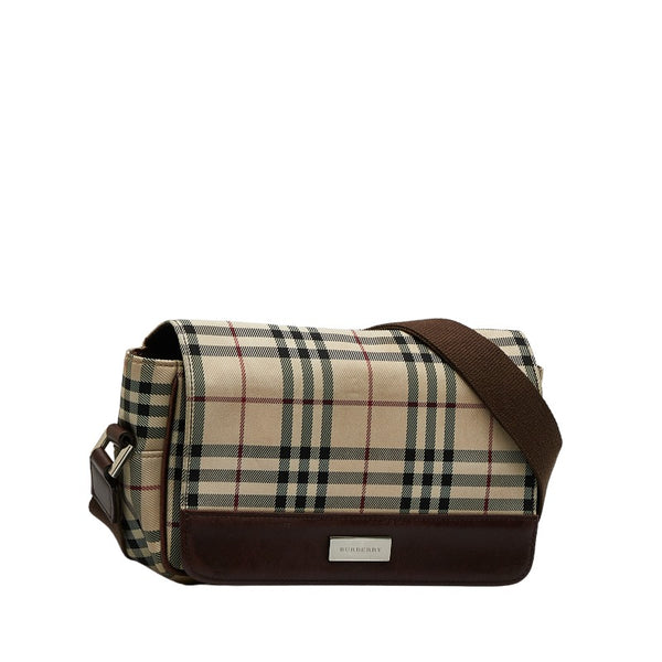 バーバリー ノバチェック 斜め掛け ショルダーバッグ ベージュ ブラウン キャンバス レザー レディース BURBERRY 【中古】