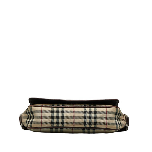 バーバリー ノバチェック 斜め掛け ショルダーバッグ ベージュ ブラウン キャンバス レザー レディース BURBERRY 【中古】