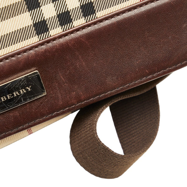 バーバリー ノバチェック 斜め掛け ショルダーバッグ ベージュ ブラウン キャンバス レザー レディース BURBERRY 【中古】
