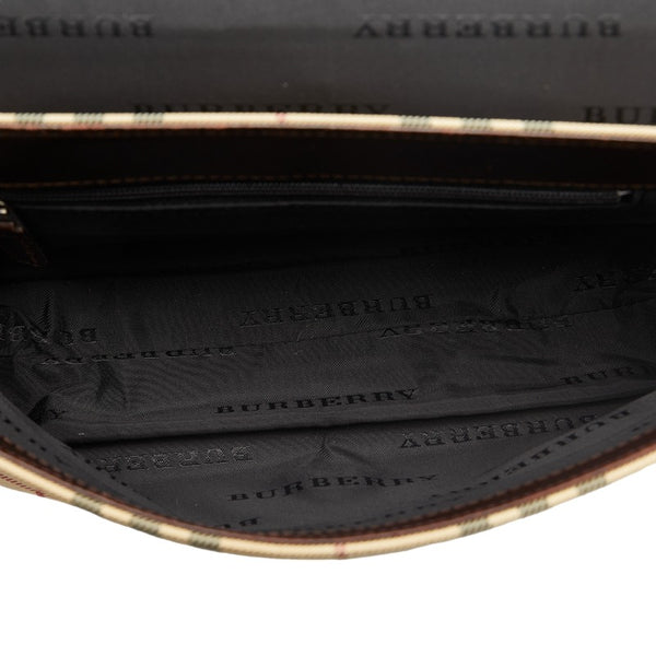 バーバリー ノバチェック 斜め掛け ショルダーバッグ ベージュ ブラウン キャンバス レザー レディース BURBERRY 【中古】
