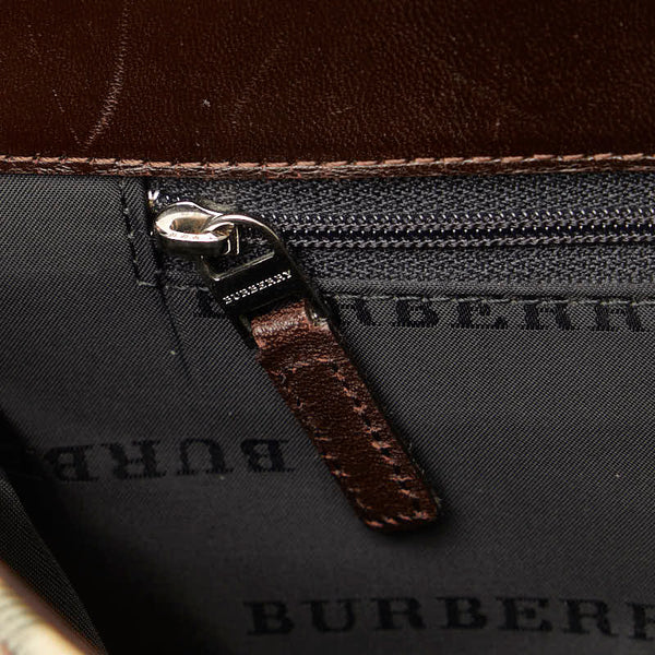 バーバリー ノバチェック 斜め掛け ショルダーバッグ ベージュ ブラウン キャンバス レザー レディース BURBERRY 【中古】