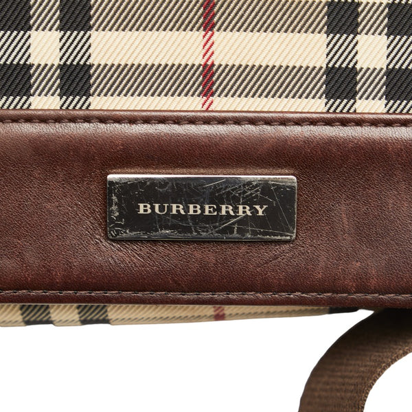 バーバリー ノバチェック 斜め掛け ショルダーバッグ ベージュ ブラウン キャンバス レザー レディース BURBERRY 【中古】