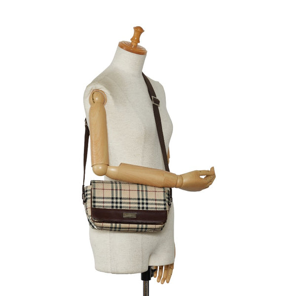バーバリー ノバチェック 斜め掛け ショルダーバッグ ベージュ ブラウン キャンバス レザー レディース BURBERRY 【中古】