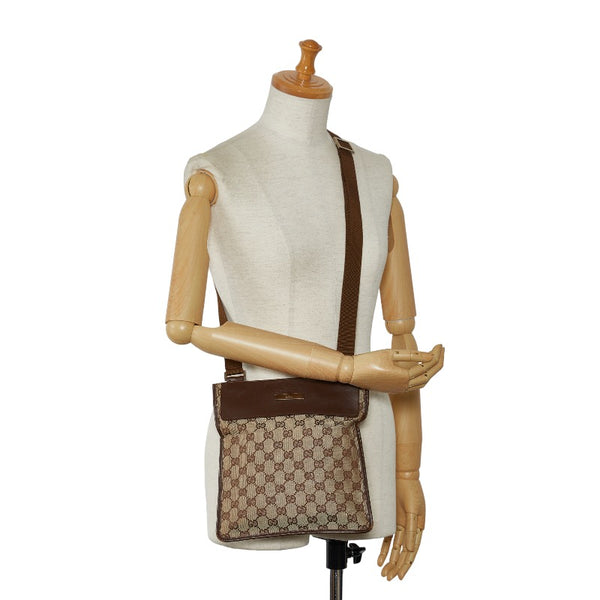 グッチ GGキャンバス 斜め掛け ショルダーバッグ 27639 ベージュ ブラウン キャンバス レザー レディース GUCCI 【中古】