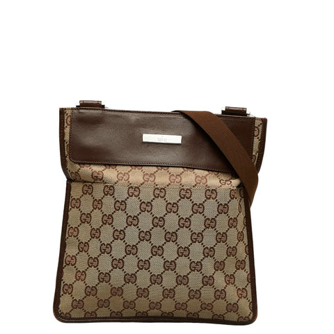 グッチ GGキャンバス 斜め掛け ショルダーバッグ 27639 ベージュ ブラウン キャンバス レザー レディース GUCCI 【中古】