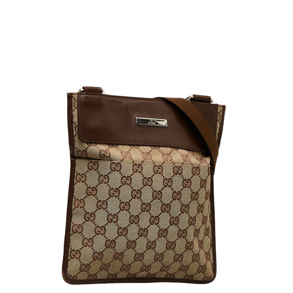 グッチ GGキャンバス 斜め掛け ショルダーバッグ 27639 ベージュ ブラウン キャンバス レザー レディース GUCCI 【中古】