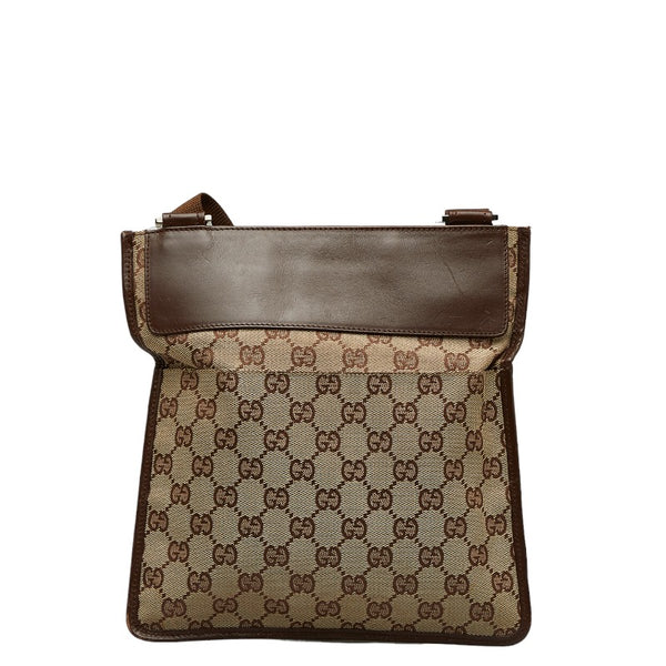 グッチ GGキャンバス 斜め掛け ショルダーバッグ 27639 ベージュ ブラウン キャンバス レザー レディース GUCCI 【中古】