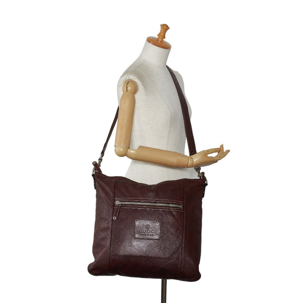 グッチ メッセンジャーバッグ クレスト 斜め掛け ショルダーバッグ 189684 ブラウン レザー レディース GUCCI 【中古】