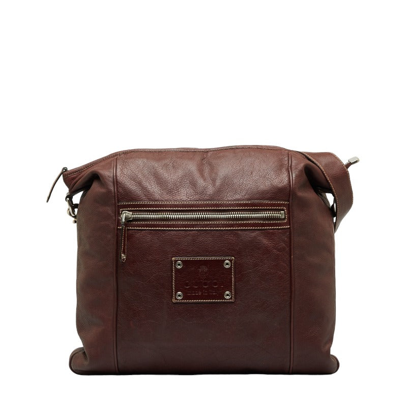 グッチ メッセンジャーバッグ クレスト 斜め掛け ショルダーバッグ 189684 ブラウン レザー レディース GUCCI 【中古】