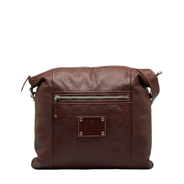 グッチ メッセンジャーバッグ クレスト 斜め掛け ショルダーバッグ 189684 ブラウン レザー レディース GUCCI 【中古】